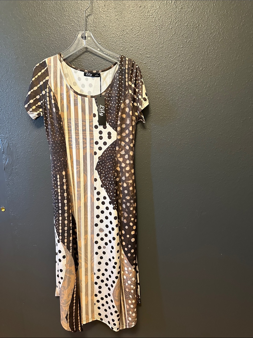 Lily Scoop-Neck Maxi Dress in Brown & Cream